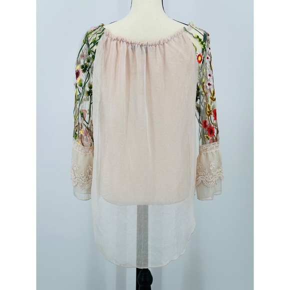 FLORA ASHLEY Womens S Pale Pink NWT Off-Shoulder Blouse Embroidered Bell Sleeves - Picture 4 of 11